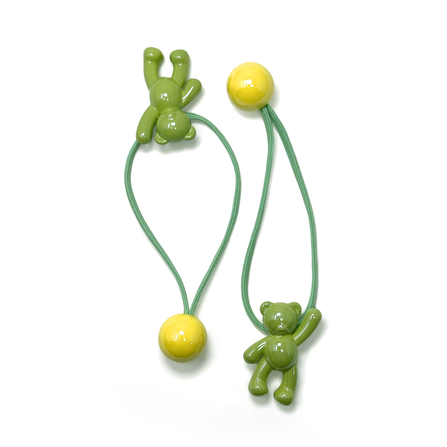 Ponytail Holder - Shapes & Spheres (Set of 2) | Modern Ball Hair Ties with Fun Shapes | Bear, Star & Rabbit Hair Accessories