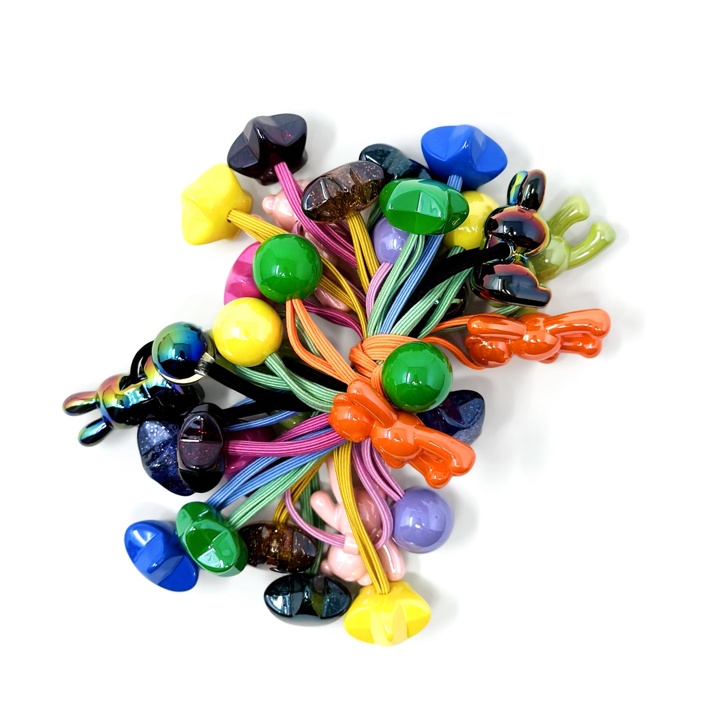 Ponytail Holder - Shapes & Spheres (Set of 2) | Modern Ball Hair Ties with Fun Shapes | Bear, Star & Rabbit Hair Accessories