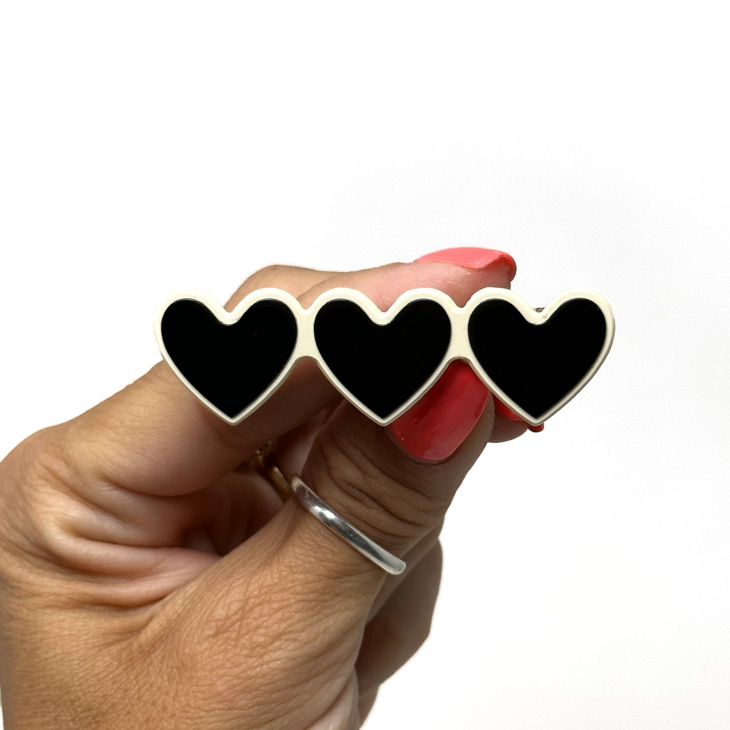 Triple B&W Heart Barrette (Set of 2) – Stylish Black and White Hair Clips for Kids & Adults