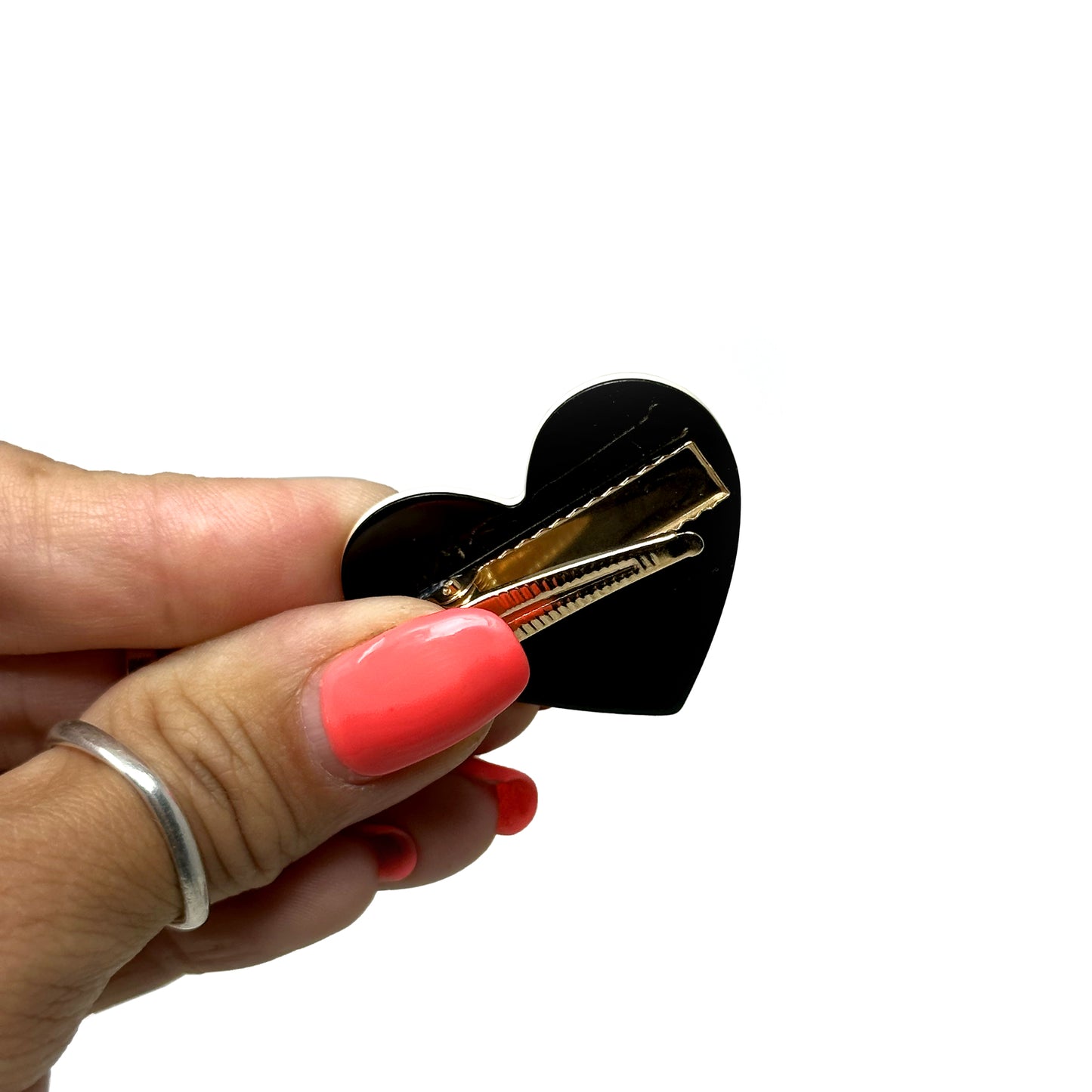 Black and White Heart Hair Clips for Women & Kids (Set of 2) – Cute Alligator Clips for All Hair Types, Stylish and Durable, 1.5" x 1.75"