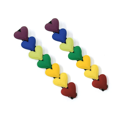 Rainbow Heart Barrette Set of 2 | Colorful Heart Hair Clips for Kids & Adults | Fun and Stylish Rainbow Hair Accessories