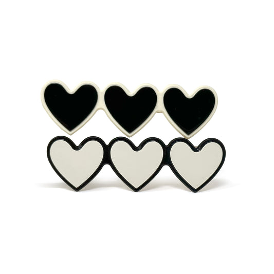 Triple B&W Heart Barrette (Set of 2) – Stylish Black and White Hair Clips for Kids & Adults