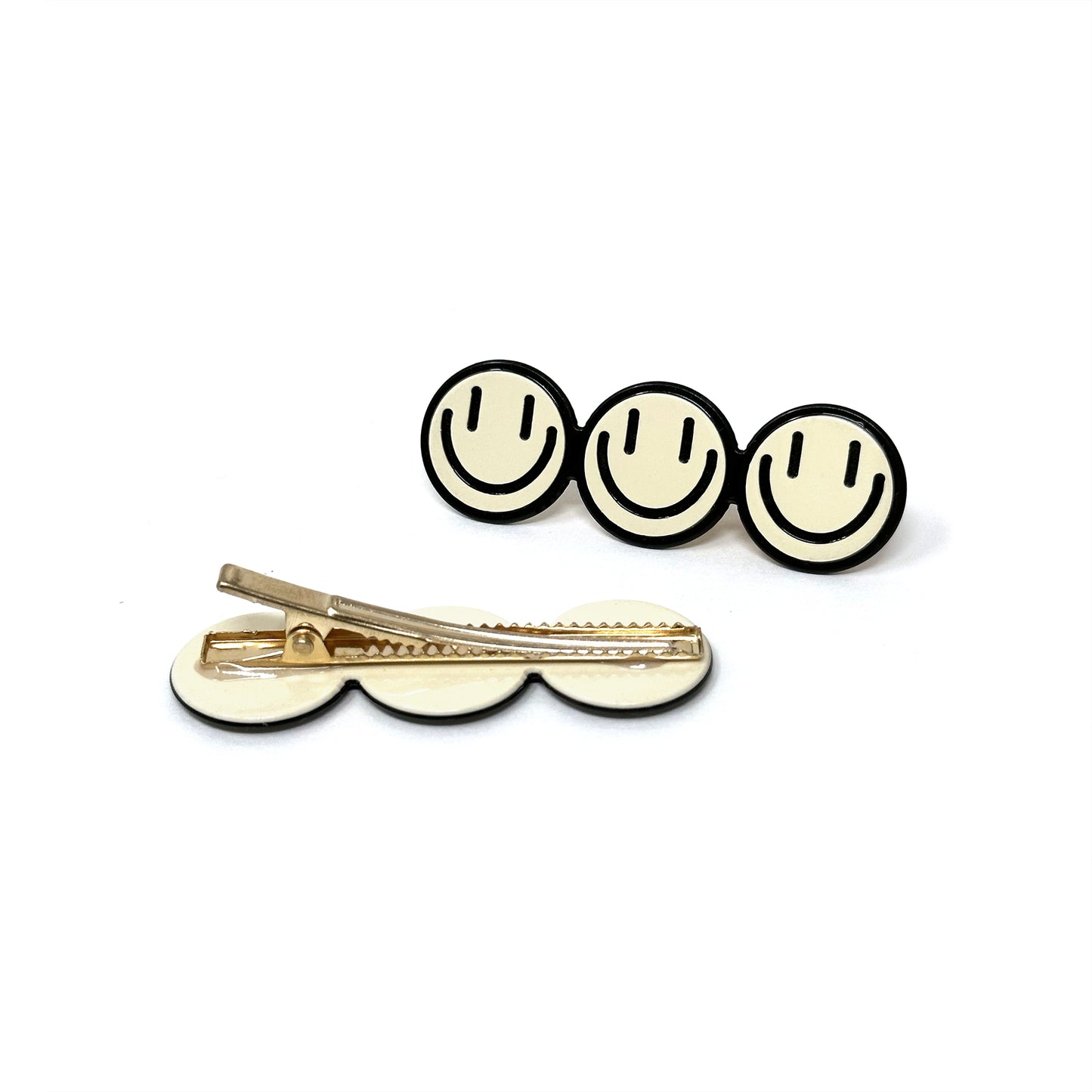 TRIPLE SMILEY FACE HAIR CLIPS (Set of 2)